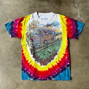 VINTAGE GRATEFUL DEAD LIQUID BLUE TIE-DYE SHIRT VAN SUNRISE BEAR MENS MEDIUM